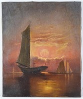 ANTIQUE AMERICAN MARITIME SAILING PAINTING SIGNED