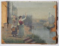 GENRE PAINTING FIGURES AT RIVER SIGNED CS MARSHALL