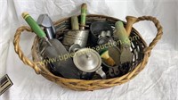 Basket of vintage kitchen utensils some wood