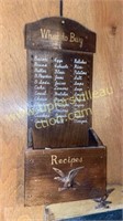 Vintage wooden grocery list and recipe holder