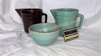 Ole stoneware cream pitchers and small bowl
