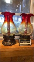 Pair of amberina crackle glass lanterns