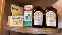 Vintage gulf wax, spice tins and snuff jars