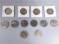 Canadian Silver Dollar & 50 Cent Pieces