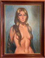899 - FRAMED, SIGNED NUDE LADY 35" X 28" PAINTING