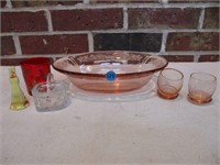 6 Pieces Pink Depression & Assorted Glassware