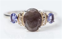 Jewelry Silver Sapphire and Tanzanite Ring
