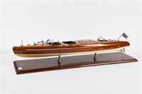 WOODEN CHRIS CRAFT TYPHOON MODEL BOAT ON STAND