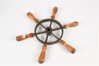 SMALL BRASS SHIPS WHEEL WITH WOODEN HANDLES 18"