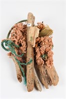 DRIFT WOOD FROM THE ATLANIC OCEAN WITH OLD FISHING