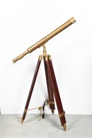 BRASS TELESCOPE WITH WOODEN CASE AND TRI-POD