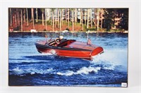 WOODEN BOAT IMAGE MOUNTED ON BOARD
