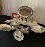Silver Plate Trays, Bowls, S & P, Covered Butter