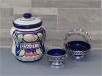 COOKIE JAR / COBALT BLUE CANDY DISHES