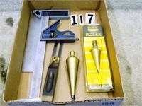 5 – Assorted measuring devices: 2 – Brass plumb