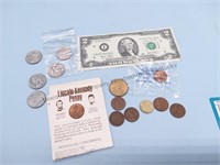 Small collection of coins and a $2 bill see photos