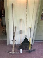 Garden Tools- Pickaxes, Plastic Rake, Etc.