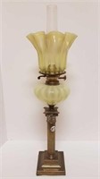 ANTIQUE OIL LAMP WITH BRASS BASE
