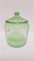 GREEN DEPRESSION GLASS COOKIE JAR