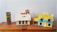 VINTAGE FISHER PRICE SCHOOL + HOUSE + TUMBLE TOWER