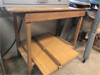 Homemade Wooden Rolling Cart with Drafting Board