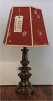 Heavy Brass table lamp with floral cloth shade