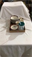 Dishes, candle holder, coffee cups