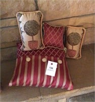 Pillow lot dark red gold accents