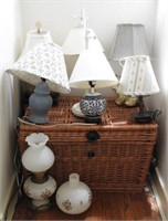 Lamps and wicker basket, contemporary table