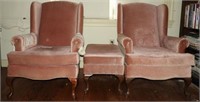 Pair of Pink Upholstered Queen Anne style