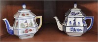 (2) French Quimper tea pots with lids 8” each