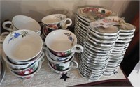 Italian Pottery 37pc floral decorated snack set