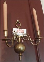 Pair of brass double arm candle sconces