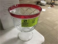 clear cut glass with red top fruit bowl