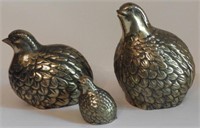 3pc Brass figural ruffled grouse table decoration