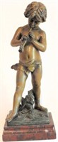 Figural sculpted French bronze statue of child