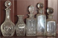 (5) glass and crystal decanters