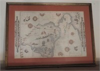 Framed antique style map 27” x 20”