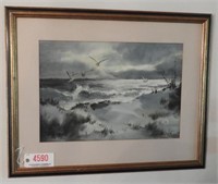 Framed Watercolor of Ocean Sea/Scape by Marion