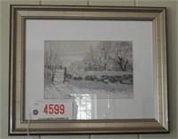 Frame print of Homesite in winter, and (2) brass