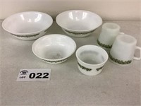 ASSORTMENT OF CORELLE DISHES, GREEN PATTERN