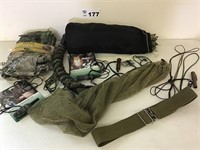 VARIOUS ANIMAL CALLS, CAMO LEAF BLINDS, NETTING,