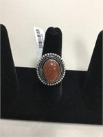 german silver ring (red sunstone size:8)