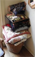Large Qty of linens in laundry basket to include: