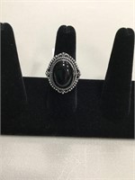 german silver ring (black onyx size:7)