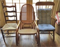 (3) Chairs: Bentwood rocker with cane seat and