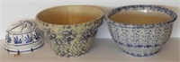 (2) Contemporary spongeware 8” bowls and one