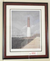 Framed contemporary print of Lighthouse signed