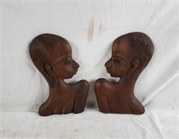 African Man & Woman Carved Wood Decor Figures