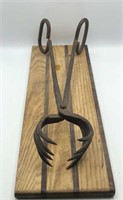 Antique Hand Forged Tongs & Cutting Board